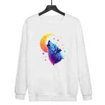 Moon Wolf Printed Casual Loose Round Neck Sweatshirt Print On Your Demand, Size:XS(White)