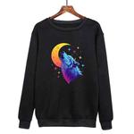 Moon Wolf Printed Casual Loose Round Neck Sweatshirt Print On Your Demand, Size:XS(Black)