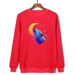 Moon Wolf Printed Casual Loose Round Neck Sweatshirt Print On Your Demand, Size:XXL(Red)