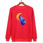 Moon Wolf Printed Casual Loose Round Neck Sweatshirt Print On Your Demand, Size:XXXL(Red)