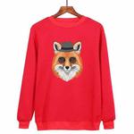 Gentleman Fox Printed Casual Loose Round Neck Sweatshirt Print On Your Demand, Size:XS(Red)