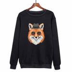 Gentleman Fox Printed Casual Loose Round Neck Sweatshirt Print On Your Demand, Size:M(Black)