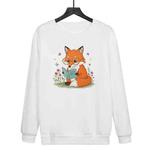 Reading Fox Printed Casual Loose Round Neck Sweatshirt Print On Your Demand, Size:S(White)