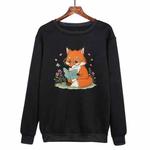 Reading Fox Printed Casual Loose Round Neck Sweatshirt Print On Your Demand, Size:S(Black)