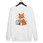 Reading Fox Printed Casual Loose Round Neck Sweatshirt Print On Your Demand, Size:L(White)