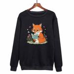 Reading Fox Printed Casual Loose Round Neck Sweatshirt Print On Your Demand, Size:XL(Black)