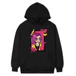 Purple Hair Girl Printed Fleece Hooded Sweatshirt Print On Your Demand, Size:M(Black)