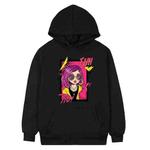 Purple Hair Girl Printed Fleece Hooded Sweatshirt Print On Your Demand, Size:XXXL(Black)