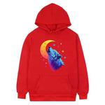 Moon Wolf Printed Fleece Hooded Sweatshirt Print On Your Demand, Size:XS(Red)