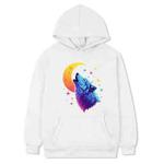 Moon Wolf Printed Fleece Hooded Sweatshirt Print On Your Demand, Size:M(White)