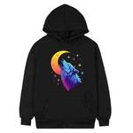 Moon Wolf Printed Fleece Hooded Sweatshirt Print On Your Demand, Size:M(Black)
