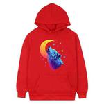 Moon Wolf Printed Fleece Hooded Sweatshirt Print On Your Demand, Size:L(Red)