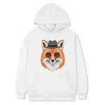 Gentleman Fox Printed Fleece Hooded Sweatshirt Print On Your Demand, Size:XS(White)