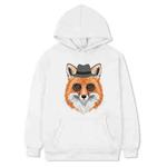 Gentleman Fox Printed Fleece Hooded Sweatshirt Print On Your Demand, Size:S(White)