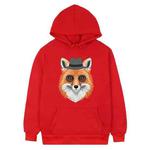 Gentleman Fox Printed Fleece Hooded Sweatshirt Print On Your Demand, Size:XL(Red)