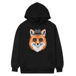 Gentleman Fox Printed Fleece Hooded Sweatshirt Print On Your Demand, Size:XXL(Black)