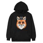 Gentleman Fox Printed Fleece Hooded Sweatshirt Print On Your Demand, Size:XXXL(Black)