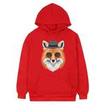 Gentleman Fox Printed Fleece Hooded Sweatshirt Print On Your Demand, Size:XXXL(Red)