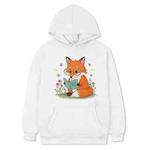 Reading Fox Printed Fleece Hooded Sweatshirt Print On Your Demand, Size:XXL(White)