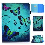 For iPad Air 2022 / 2020 10.9 Colored Drawing Stitching Horizontal Flip Leather Case with Holder & Card Slots & Sleep / Wake-up function(Green Butterflies)