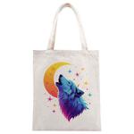 Moon Wolf Printed Canvas Handbag Digital Print On Your Demand, Size:40x35cm(Beige)