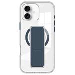 For iPhone 16 Clear Wristband Holder MagSafe Phone Case(Dark Blue)