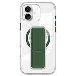 For iPhone 16 Clear Wristband Holder MagSafe Phone Case(Dark Green)