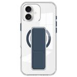 For iPhone 16 Plus Clear Wristband Holder MagSafe Phone Case(Dark Blue)