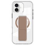 For iPhone 16 Plus Clear Wristband Holder MagSafe Phone Case(Brown)