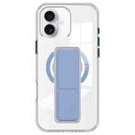 For iPhone 16 Plus Clear Wristband Holder MagSafe Phone Case(Blue)
