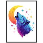 Moon Wolf Decorative Painting with PS Frame Print On Your Demand, Size:15x20cm