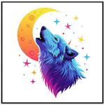 Moon Wolf Decorative Painting with PS Frame Print On Your Demand, Size:30x30cm