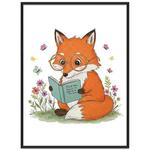 Reading Fox Decorative Painting with PS Frame Print On Your Demand, Size:15x20cm