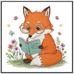 Reading Fox Decorative Painting with PS Frame Print On Your Demand, Size:20x20cm
