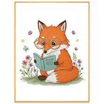 Reading Fox Decorative Painting with Aluminum Alloy Frame Print On Your Demand, Size:15x20cm