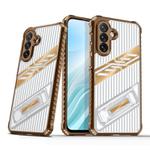 For Samsung Galaxy A36 / A56 5G Plating Holder PC Hybrid TPU Phone Case(Desert Gold)