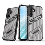 For Samsung Galaxy A36 / A56 5G Plating Holder PC Hybrid TPU Phone Case(Gray Black)