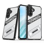 For Samsung Galaxy A36 / A56 5G Plating Holder PC Hybrid TPU Phone Case(Transparent Black)
