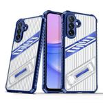 For Samsung Galaxy A15 Plating Holder PC Hybrid TPU Phone Case(Navy Blue)