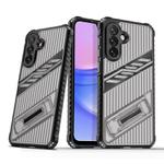 For Samsung Galaxy A15 Plating Holder PC Hybrid TPU Phone Case(Gray Black)
