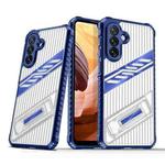 For Samsung Galaxy A34 5G Plating Holder PC Hybrid TPU Phone Case(Navy Blue)