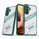For Samsung Galaxy A34 5G Plating Holder PC Hybrid TPU Phone Case(Dark Green)