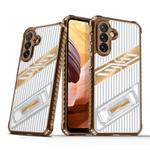 For Samsung Galaxy A34 5G Plating Holder PC Hybrid TPU Phone Case(Desert Gold)