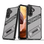 For Samsung Galaxy A34 5G Plating Holder PC Hybrid TPU Phone Case(Gray Black)
