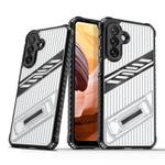 For Samsung Galaxy A34 5G Plating Holder PC Hybrid TPU Phone Case(Transparent Black)