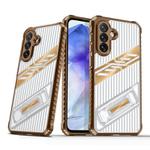 For Samsung Galaxy A35 / A55 5G Plating Holder PC Hybrid TPU Phone Case(Desert Gold)