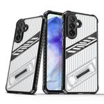 For Samsung Galaxy A35 / A55 5G Plating Holder PC Hybrid TPU Phone Case(Transparent Black)
