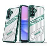 For Samsung Galaxy A14 Plating Holder PC Hybrid TPU Phone Case(Dark Green)