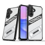 For Samsung Galaxy A14 Plating Holder PC Hybrid TPU Phone Case(Transparent Black)