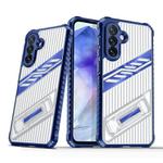For Samsung Galaxy A25 Global Plating Holder PC Hybrid TPU Phone Case(Navy Blue)